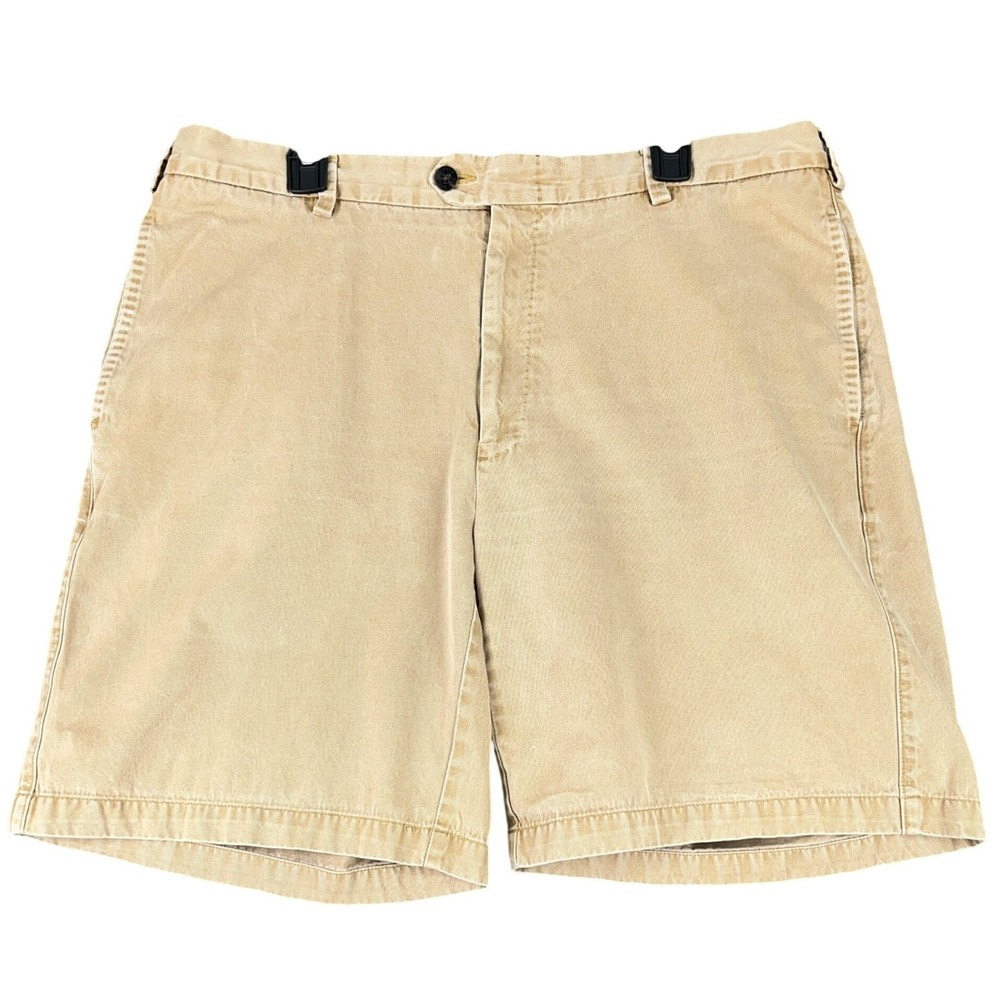 Orvis 100% Pima Cotton Chino Shorts Khaki Tan Flat Front Walking Outdoor 38 Mens